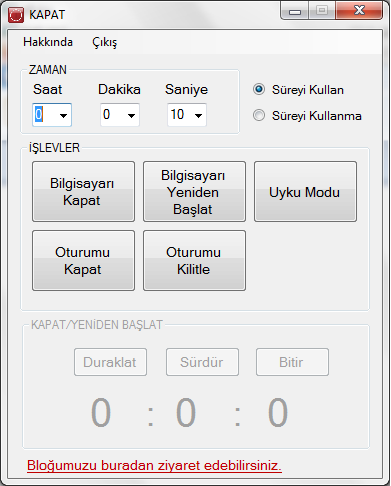 Bilgisayarı Otomatik Kapatma Programı V1.3